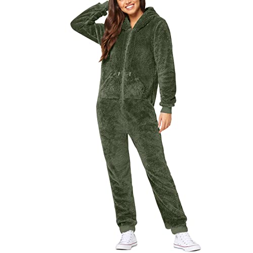 Caxndycing Jumpsuit Damen Kuschelig Winter Onesie Damen Kuschelig Pyjama Overall Damen Winter Warm Einteiler Schlafanzug Ganzkörperanzug Overall warm Onesie Plüsch Overall Pyjama Hausanzug von Caxndycing