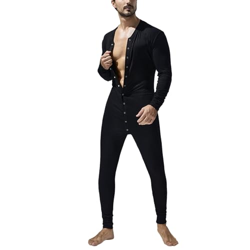 Caxndycing Jumpsuit Herren Einteiler Body Bodysuit Erwachsene Strampler Pyjama Männer Einteiler Bodysuit Langarm Body Dessous Overall mit Knöpfen Slim Fit Unterhemd von Caxndycing