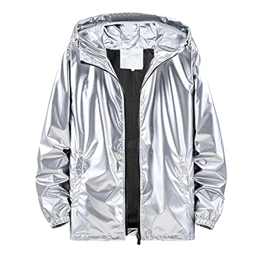 Caxndycing Kapuzenjacke Herren Metallic Jacke Disco Party Kostüm Gold Glitzer Clubwear Halloween Party Disco Glänzend Glitzer Herrenjacke von Caxndycing