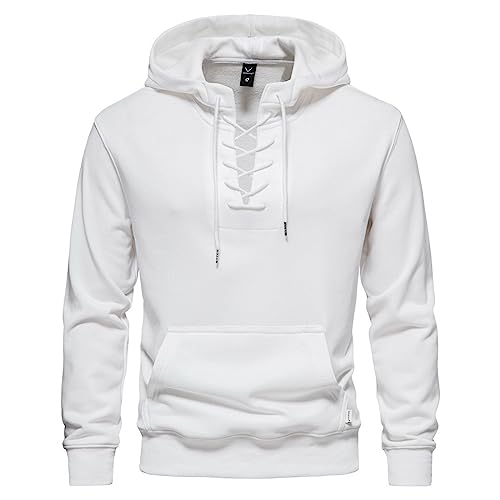 Caxndycing Kapuzenpullover Herren Pullover mit Schnürung und V-Ausschnitt Lose Oberteile Casual Sweatshirt Classic Hoody mit Tasche Vielfalt an Designs und Farben für Modebewusste Männer von Caxndycing