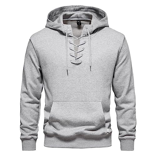 Caxndycing Kapuzenpullover Herren Pullover mit Schnürung und V-Ausschnitt Lose Oberteile Casual Sweatshirt Classic Hoody mit Tasche Vielfalt an Designs und Farben für Modebewusste Männer von Caxndycing