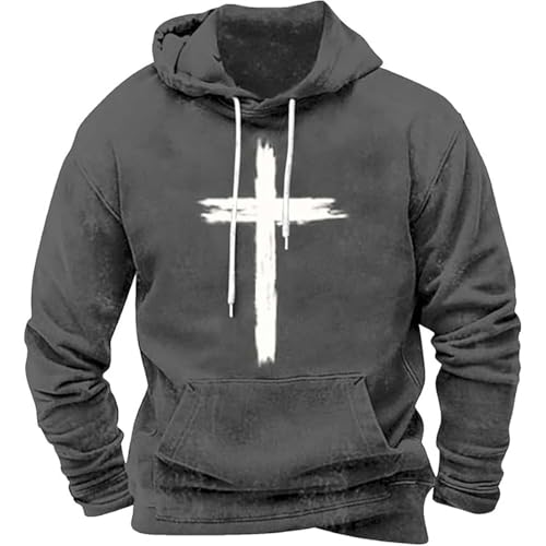 Caxndycing Kapuzenpullover Herren mit Kreuza Aufdruck Oversize Männer Hoodie Bedrucken Y2K Vintage Hoody Sweatshirt Langarm Loose Fit Hoodies Christliches Kreuz Pullover von Caxndycing