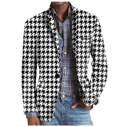 Caxndycing Kariertes Sakko Herren Retro Karierter Anzugjacken mit Knöpfen Freizeit Slim Fit Blazer mit Tasche Männer Frühling-Sommer Casual Oberteile Vintage Klassisch Karo Tops von Caxndycing