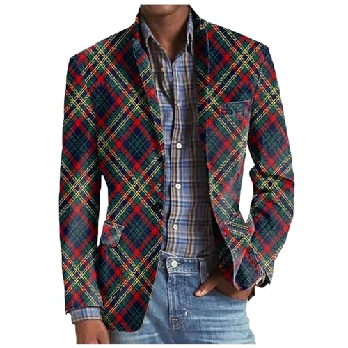 Caxndycing Kariertes Sakko Herren Retro Karierter Anzugjacken mit Knöpfen Freizeit Slim Fit Blazer mit Tasche Männer Frühling-Sommer Casual Oberteile Vintage Klassisch Karo Tops von Caxndycing