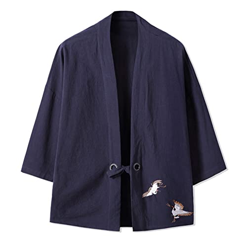 Caxndycing Kimono Cardigan Herren Einfarbig Japan Happi Kimono Shirts Yukata Open Front Mäntel Leicht Strickjacken Outwear Traditionelle Japanische Kleidung Taoistische Robe von Caxndycing