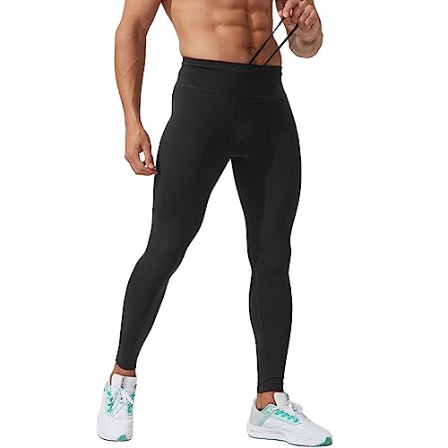 Caxndycing Kompressionshose Herren Sport Leggings Lange Laufhosen Funktionsunterhose Tights Unterhose mit Schnürung Sportleggings Einfarbig Outdoor Freizeithose für Männer Traininghose von Caxndycing