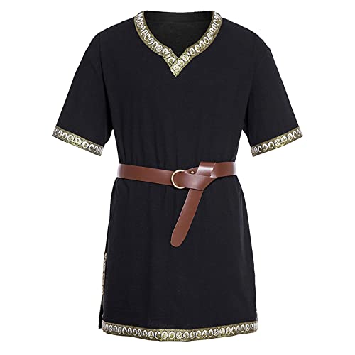 Caxndycing Kurzarm Herren-Hemd Mittelalter Ritter Tunika Kostüm Wikinger Tunika Tops Tempel Karneval LARP Cospaly Waffenrock Sommer Casual Hemden Fashion POLO Henley Shirt Halloween Kleidung von Caxndycing