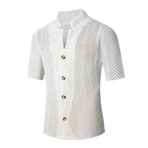 Caxndycing Kurzarmhemd für Herren Strick Kurzarm Retro Tshirts Button Down Slim Fit Hemden Kurzarm Strickhemd Lässig Button Down Shirt mit Knopfleiste Sommer Fashion Streetwear von Caxndycing
