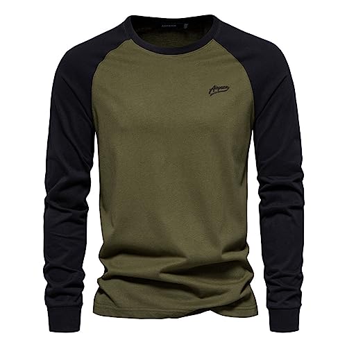Caxndycing LangarmShirt Herren Casual Patchwork Freizeithemd Basic Rundhals Oberteile Kontrast Baseball Shirt Oversize Longsleeve T-Shirt Rundhals Ausschnitt Shirt von Caxndycing