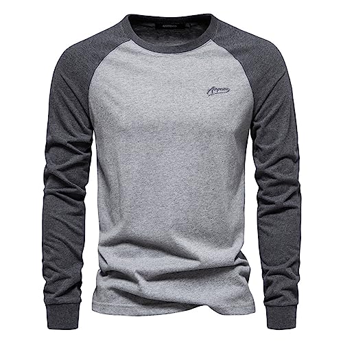 Caxndycing LangarmShirt Herren Kontrast Baseball Shirt Oversize Longsleeve Shirt Rundhals Ausschnitt Herrenhemd Men Top Herbst Winter Casual Herrenhemd Casual Freizeithemd Basic Rundhals Oberteile von Caxndycing