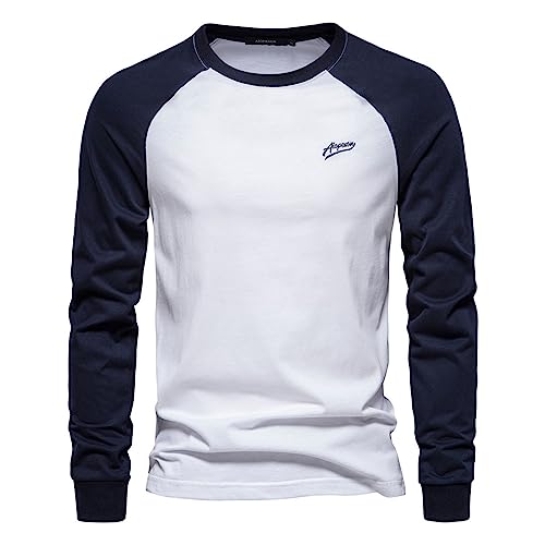 Caxndycing LangarmShirt Herren Kontrast Baseball Shirt Oversize Longsleeve Shirt Rundhals Ausschnitt Herrenhemd Men Top Herbst Winter Casual Herrenhemd Casual Freizeithemd Basic Rundhals Oberteile von Caxndycing