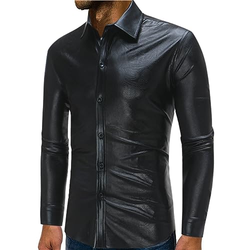 Caxndycing Langarmhemd Herren Pailletten Hemd 70er Langarm Disco Party Kostüm Glänzend Metallic Hemden Männer Freizeit Hemd Langarmhemd Business Slim Fit Herren Glanzhemd Nachtclub Kostüm von Caxndycing