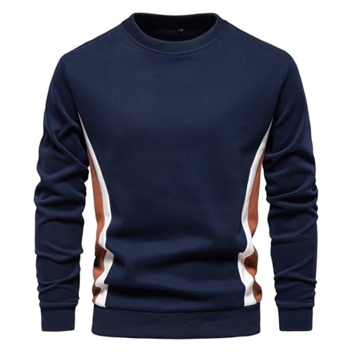 Caxndycing Langarmshirt Herren Feinstrick Pullover mit Rundhalsausschnitt Patchwork Sweatshirt aus Baumwolle Longsleeve Freizeit Sport Sweatjacke Sportbekleidung von Caxndycing