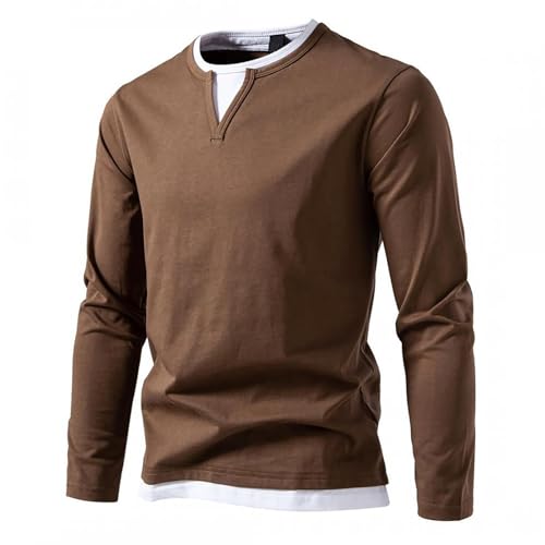Caxndycing Langarmshirt Herren Slim Fit Shirts 2 in 1 Pullover V-Ausschnitt Langarm Sports Casual T-Shirt Muskel Workout Top Unterhemden Winterpullover aus Baumwolle von Caxndycing
