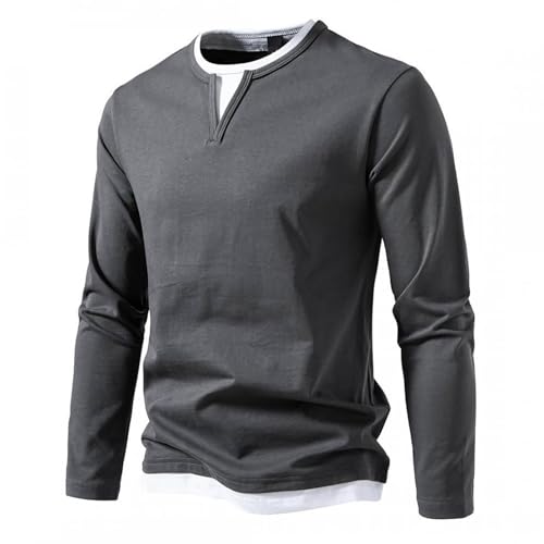 Caxndycing Langarmshirt Herren Slim Fit Shirts 2 in 1 Pullover V-Ausschnitt Langarm Sports Casual T-Shirt Muskel Workout Top Unterhemden Winterpullover aus Baumwolle von Caxndycing