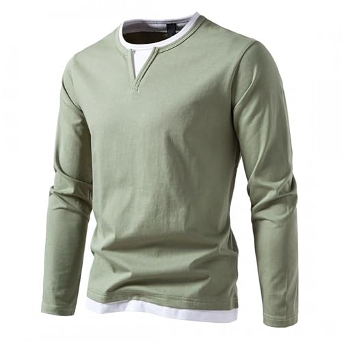 Caxndycing Langarmshirt Herren Slim Fit Shirts 2 in 1 Pullover V-Ausschnitt Langarm Sports Casual T-Shirt Muskel Workout Top Unterhemden Winterpullover aus Baumwolle von Caxndycing