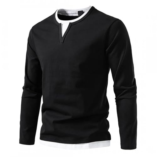 Caxndycing Langarmshirt Herren Slim Fit Shirts 2 in 1 Pullover V-Ausschnitt Langarm Sports Casual T-Shirt Muskel Workout Top Unterhemden Winterpullover aus Baumwolle von Caxndycing