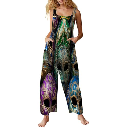Caxndycing Latzhose Damen Totenkopf Drucken Und Blumendruck Ärmelloser Lätzchen Jumpsuits Baggy Jumpsuit Strampler Sommerhose mit Träger Sommer Oversize Trägerhose Beiläufig Loose Pants von Caxndycing