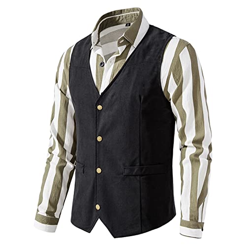 Caxndycing Lederweste Herren Wildleder Biker Trucker Weste Freizeitweste Leder Kutte Braun Druckknöpfe Herren Wildleder Leder Weste Vintage Cowboy Stil Ärmellose Jacke Slim Fit Hochzeit Weste von Caxndycing