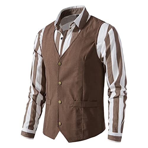 Caxndycing Lederweste Herren Wildleder Biker Trucker Weste Freizeitweste Leder Kutte Braun Druckknöpfe Herren Wildleder Leder Weste Vintage Cowboy Stil Ärmellose Jacke Slim Fit Hochzeit Weste von Caxndycing