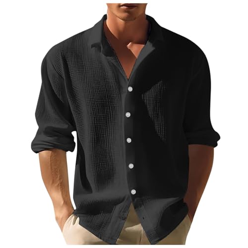 Caxndycing Leinenhemd Herren Langarm Musselin Hemd Leichte Strandhemd Business Casual Oberteile Einfarbige Trachtenhemd Baumwolle Leinen Freizeithemd Casual Oberteile von Caxndycing