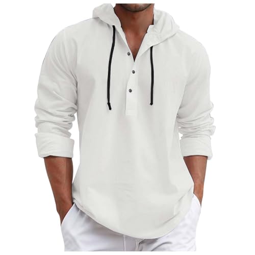 Caxndycing Leinenhemd Herren Langarm mit Kapuzen Herbst Hoodie Dünn Hawaii Freizeithemd Männer Einfarbig Lässig Herbsthemd Leinen Kapuzenhemd Leichtes Urlaub Langarmshirt von Caxndycing