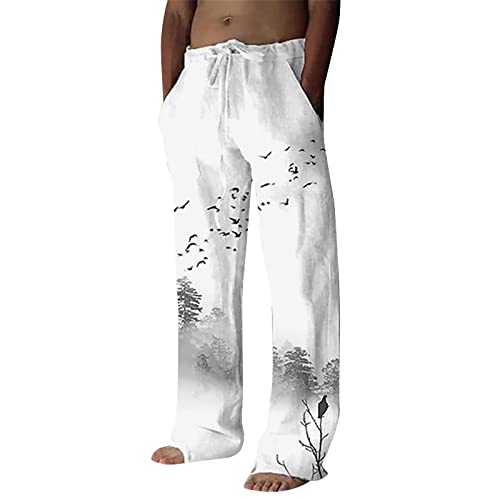 Caxndycing Leinenoptik Leinenhose Herren Leicht Einfarbig Sommerhose Leinen Jogginghose Lässig Pants Elastische Taille Wanderhose Casual Strandhosen Loungewear von Caxndycing