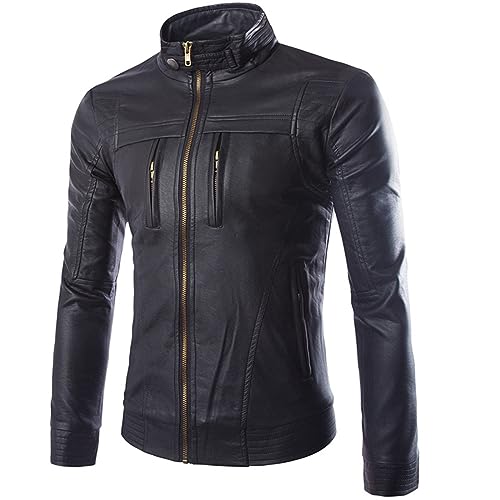 Caxndycing Lerderjacke Herren Echtleder Biker Winter Motorrad Retro Vintage Jacke Ohne Kapuze Klassisch Sportjacke Streetwear Jacken Leder Herbst und Winterjacke Kunstleder Übergangsjacke von Caxndycing