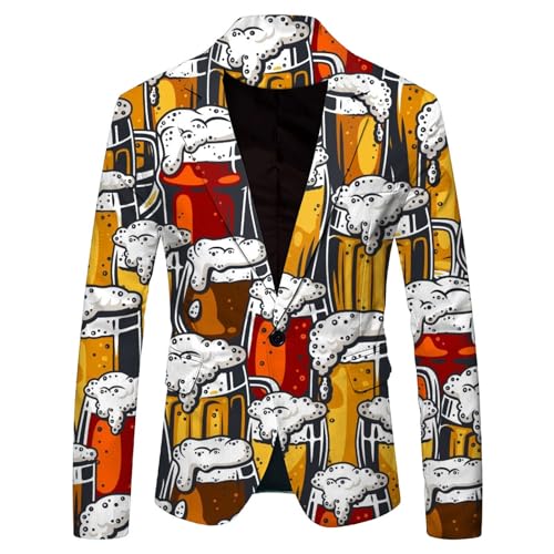 Caxndycing Lustiger Bier Sakko Herren Oktoberfest Blazer Bier Druck Trainingsjacke Karneval Trash Party Anzugjacke Bad Taste Freizeitjacke Weihnachtsjacke Weihnachtsbeleuchtung Festliches Jacke von Caxndycing