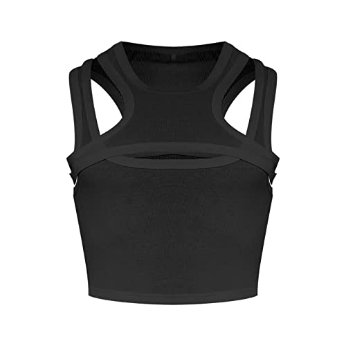 Caxndycing Männer Tank Top Unterhemd Sport Gym Weste Top Ärmellos Muskelshirt Halbes T-Shirt Clubwear Crop Tops Einfarbig Strapsweste mit gerolltem Saum Slim Fit Unterhemden von Caxndycing