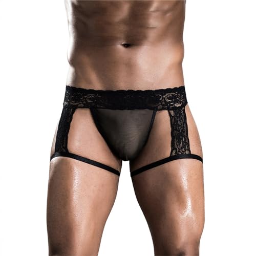 Caxndycing Männer Transparente Unterhosen Spitze Slips Mesh Unterwäsche Reizwäsche Schwarz Transparent Underhose Strings Tanga Brief Erotik mesh Underwear mit Bulge Pouch Lingerie Dessous von Caxndycing