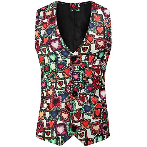 Caxndycing Männer Valentinstag Casual 3D Digital Herz Druck V-Ausschnitt Knopftasche Ärmellose Top Anzug Weste V-Ausschnitt Ärmellose Westen von Caxndycing
