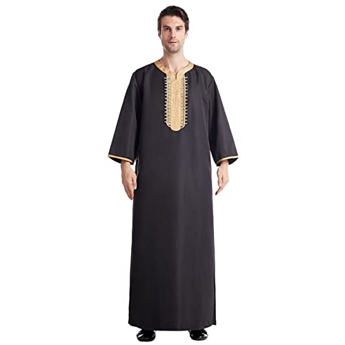 Caxndycing Männer marokkanische Robe muslimisches Kleid Wüstenkleid Arabia Herren Lange Hemden Kaftan Kittel Abaya Muslimische Kleider Kaftan - Lange Ärmel Islamische Kleidung von Caxndycing