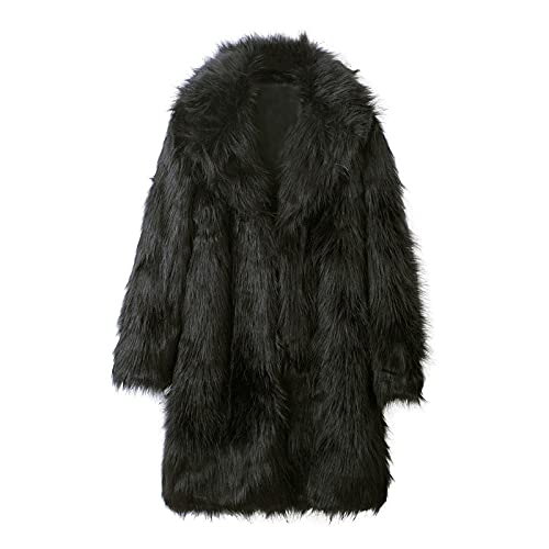 Caxndycing Mantel Herren Lange Fellmantel Kunst Felljacke Plüsch Winterjacke Warm Mantel Pelzjacke Langarm Revers Faux Pelz Jacke Cardigan Lang Trenchcoat Wintermantel für Business Freizeit von Caxndycing
