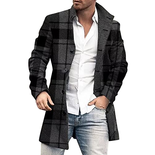 Caxndycing Mantel Herren Lange Jacke Slim Fit Lässig Wollmantel Wintermantel Kerbkragen Mit Knopfleiste Trenchcoat Herrenmantel Winter Warme Oberbekleidung Business Outfit Coat von Caxndycing
