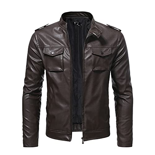 Caxndycing Motorradjacke Herren PU Biker Ledermäntel mit Brusttasche Lederjacke Motorradjacke Bikerjacke Langärmelig Modisch lässig Lederjacke für Männer Kunstleder Bikerjacke von Caxndycing