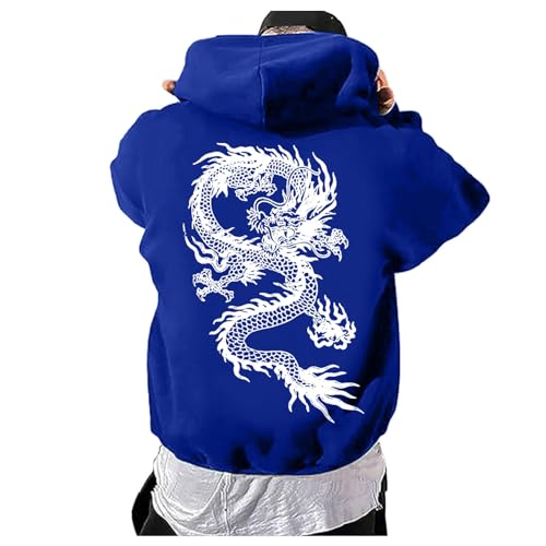 Caxndycing Oversized Hoodie Herren mit Backprint Y2K Lässiger Kapuzenpullover mit Buchstaben Drache Print Sweatjacke Hip Hop Streetwear mit Taschen Kapuzenjacke von Caxndycing