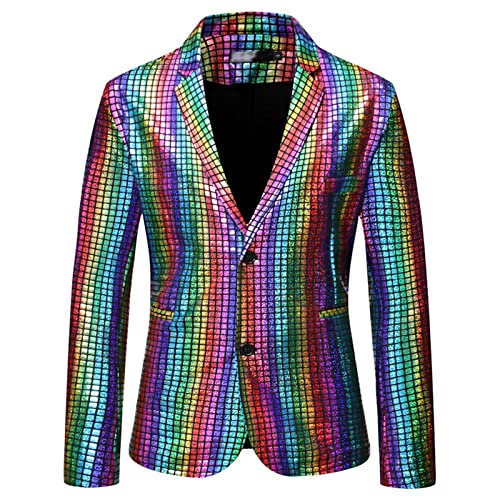 Caxndycing Pailletten Sakko Herren Regular Fit Glitter Anzugjacke EIN Knopf Frezeit Bühnenshow Mantel Metallic Jacke Regular Fit Blazer Casual 70er Jahre Disco Party Sport Anzug von Caxndycing