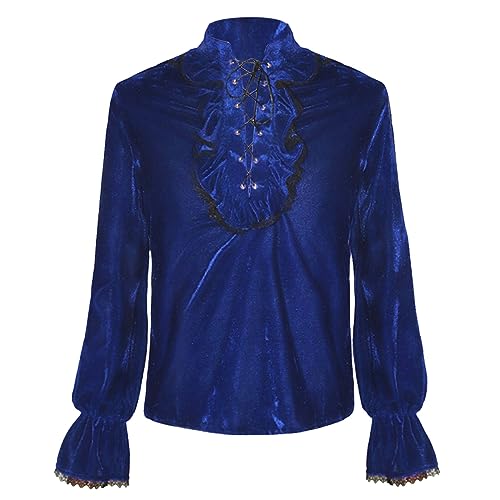 Caxndycing Piratenhemd Herren Mittelalter Victorian Piraten Hemd Elegant Satin Langarmshirt Gothic Steampunk Samt Männerhemd Viking Kostüm Schnürhemd Gekräuselt Mittelalterliches Halloween KostüM von Caxndycing