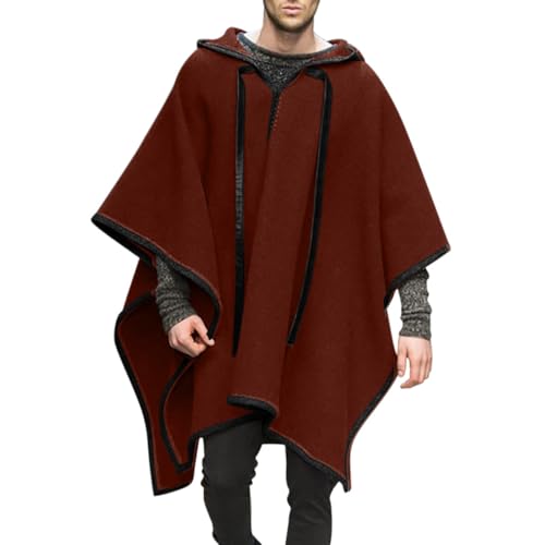 Caxndycing Poncho Herren Warm Decke Handtuch Ponchos Kapuzen Cape Männer Mexikanischer Wollponcho Winter Cowboy Hippie Jacke Alpaka Wolle Chic Andenponcho Kapuzenponcho von Caxndycing