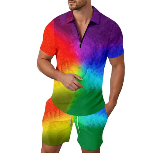 Caxndycing Pride Outfit Herren LGBTQ Regenbogen Anzug mit Poloshirt und Shorts CSD Party Jogginganzug Rainbow Flagge Trainingsanzug Sommer Festival Outfits von Caxndycing