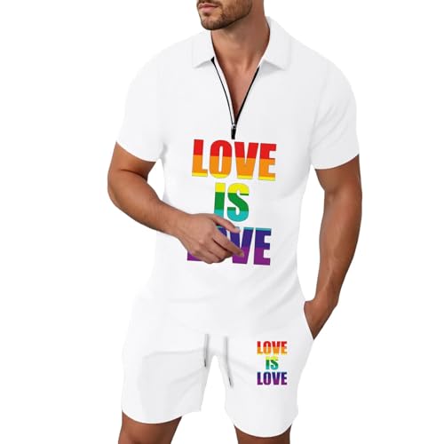 Caxndycing Pride Outfit Herren LGBTQ Regenbogen Anzug mit Poloshirt und Shorts CSD Party Jogginganzug Rainbow Flagge Trainingsanzug Sommer Festival Outfits von Caxndycing