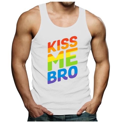 Caxndycing Pride Parade Outfit Herren Regenbogen Flag Tank Top Kiss Me Bro Muskleishirts MulticoloRot Lesbisch Gay T Shirts Gay CSD Party Pride Sportshirt LGBTQ+ Community Achselshirt von Caxndycing