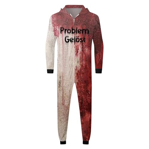 Caxndycing Problem Gelöst Familie Halloween Pyjamas Anzug Komfortable Männer Pullover Horror Blutiger Reißverschluss Schlafanzug Entsetzen Blutig Bedruckt Jumpsuit Blutspritzer Muster Hausanzug von Caxndycing