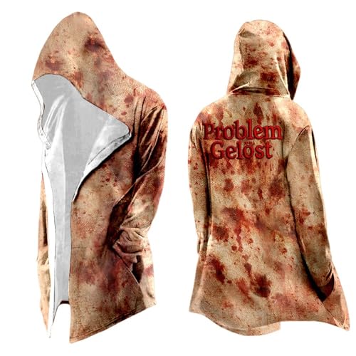 Caxndycing Problem Gelöst Umhang Halloween Hoodie Herren 3D Blutigem Aufdruck Poncho mit Kapuzen Blutigem Print Cape Cosplay Gothic Kapuzenpullover Streetwear Hoody von Caxndycing