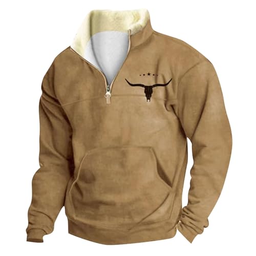 Caxndycing Pullover Herren Kent Kragen 1/4 Zip Sweatshirt Fleece Stehkragen Sweater Outdoor Arbeitspullover Winter Fleecepullover Mehrtaschen Pulli Winterpullover Streetwear von Caxndycing