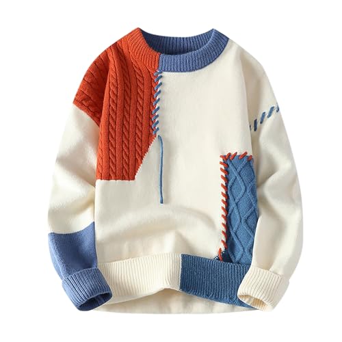 Caxndycing Pullover Herren Ohne Kapuze Techwear Hip Hop Freizeit Rundhalsausschnitt Spleißen Oversized Winterpullover Streetwear Fashion Longsleeve in Feinstrick Sweatshirt von Caxndycing