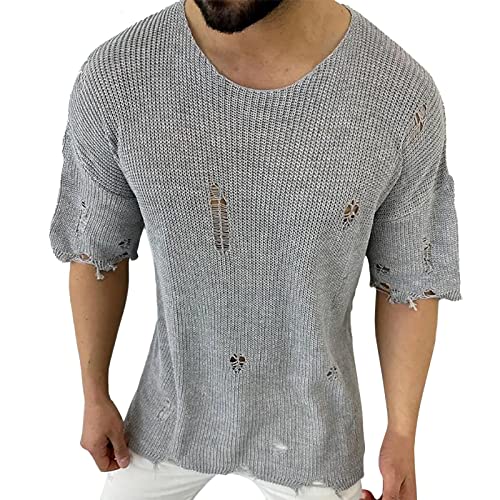 Caxndycing Pullover Herren Transparent Netz T-Shirt Kurzarm Mesh-Oberteil Slim Hemd Hohlen Hip Hop Top Einfarbig Atmungsaktiv T-Shirt Sport Muskelshirts von Caxndycing