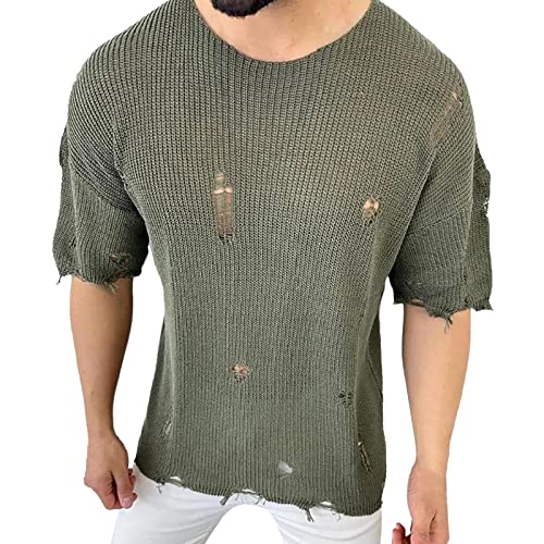 Caxndycing Pullover Herren Transparent Netz T-Shirt Kurzarm Mesh-Oberteil Slim Hemd Hohlen Hip Hop Top Einfarbig Atmungsaktiv T-Shirt Sport Muskelshirts von Caxndycing
