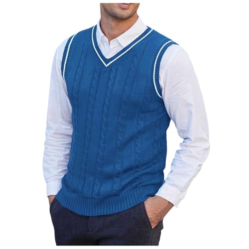 Caxndycing Pullunder Herren Ärmellose Strickweste V-Ausschnitt Strick Pullover Weste Winter Einfarbig Sleeveless Strickpullover für Männer Strickwesten aus Baumwolle von Caxndycing